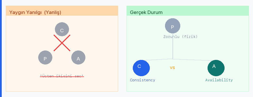 CAP Theorem üçgeni: Consistency, Availability ve Partition Tolerance